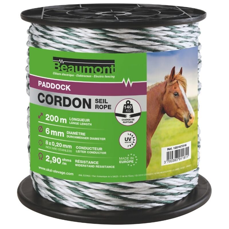 Beaumont - Cordon torsadé blanc et vert diamètre 6 mm 200 m paddock