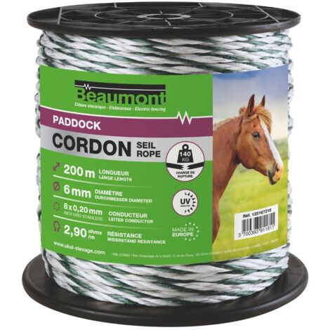 Cordon torsadé blanc et vert diamètre 6 mm 200 m PADDOCK