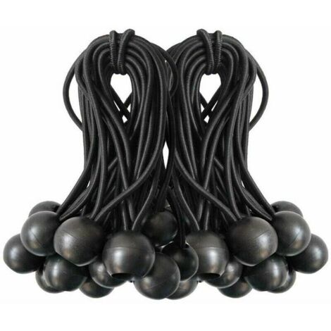 Cordones elásticos con 50 bolas para toldos, lonas, pérgolas, tiendas y sacos de dormir, negros