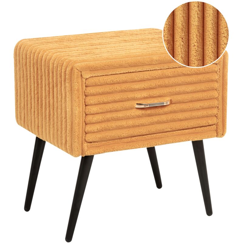 Beliani - Corduroy Jumbo Cord Upholstered Bedside Table Nightstand 1 Drawer Orange Flayat