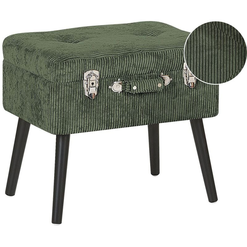 Modern Corduroy Storage Stool Dark Green Suitcase Chest Buttoned Mallard