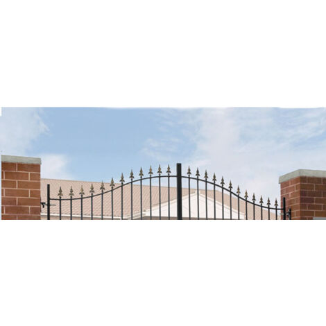 Corfe Premium Spear Top Tall Bow Top Double Estate Gate - Steel - Fits Gap 3353 mm x 2083 mm High - Electro Galv./Black