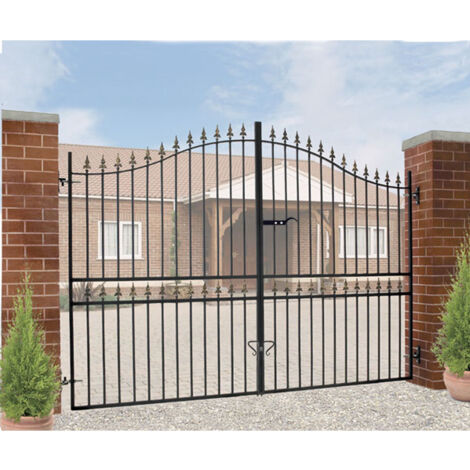 Corfe Premium Spear Top Tall Bow Top Double Estate Gate - Steel - Fits Gap 3658 mm x 2083 mm High - Electro Galv./Black