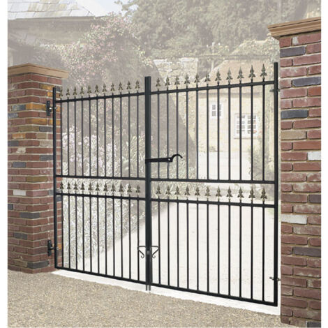 Corfe Premium Spear Top Tall Flat Top Double Gate - Steel - Fits Gap 3048 mm x 1778 mm High - Electro Galv./Black Powder Coated