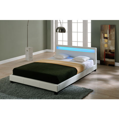 [CORIUM] Corium Cama elegante tapizada en piel sintética - con sistema de iluminación LED - (blanco) 160x200cm