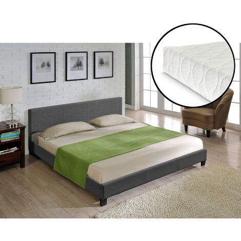 Corium Cama Doble Skagen tapizada en tela con colchón 180x200cm gris oscuro [neu.haus]