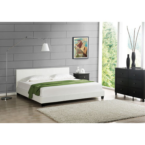 Corium Cama elegante tapizada en piel sintética 140x200cm (blanco)