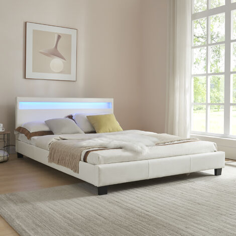 Corium Cama elegante tapizada en piel sintética - con sistema de iluminación LED - (blanco) 140x200cm