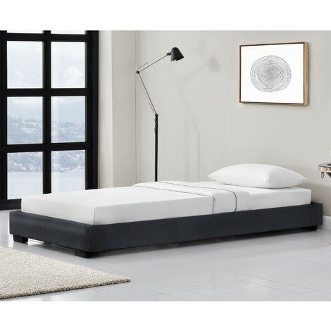 [CORIUM] Corium Cama individual Masari con somier tapizado en piel sintética / MDF 90 x 200 cm - Negro