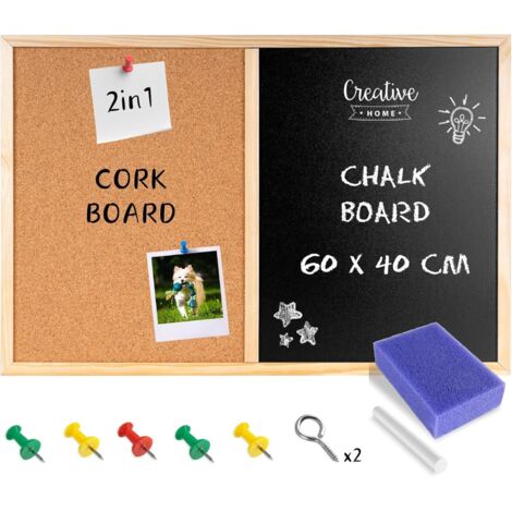 Cork Notice Board + Black Chalkboard 60 x 40 cm