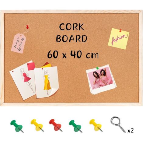 Cork Notice Board with Wooden Frame 60 x 40 cm