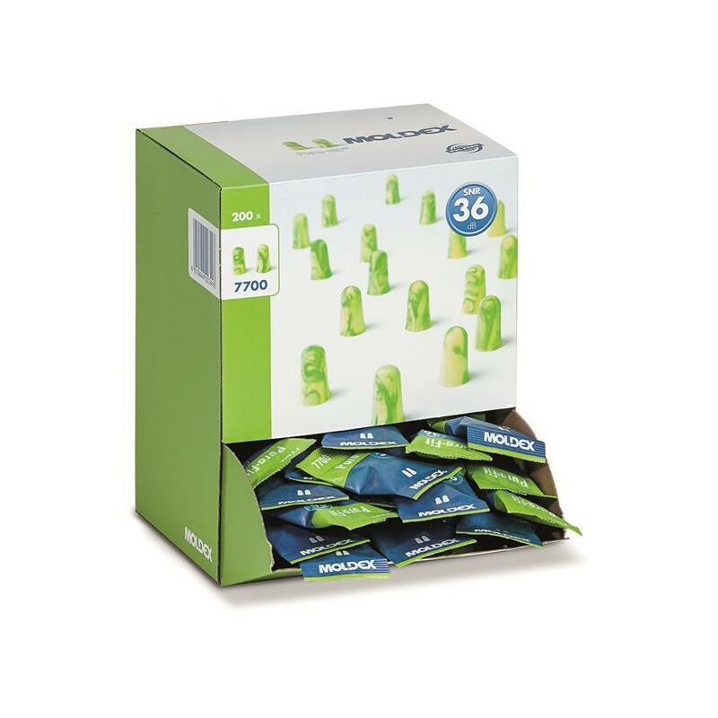Moldex 7700 Purafit Uncorded Earplugs Pu Foam Green / Yellow (Box of 200)