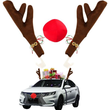 Corna di renna per decorazioni auto, corna di renna Rudolf natalizie, naso per decorazioni auto natalizie, accessori auto