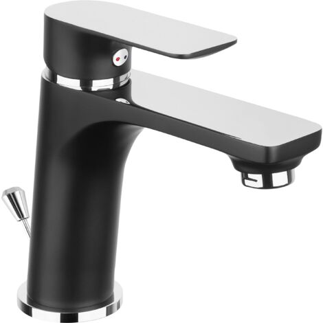 Cornat NERSC1-MIscelatore monocomando per lavabo, Modello Noir, Colore: Nero Opaco, con valvola di Scarico a Pressione, per Bagno, lavandino
