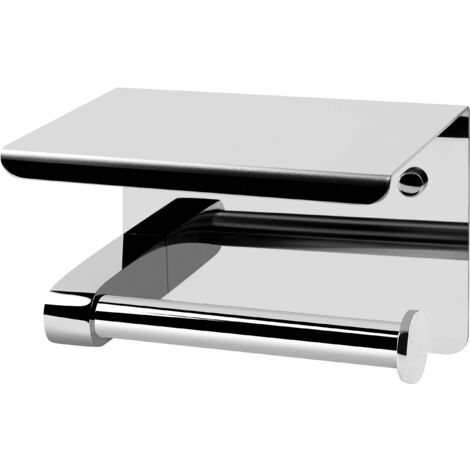 Cornat Porta carta igienica – con ripiano 143 x 100 mm – 2 diverse opzioni di fissaggio con adesivo e foratura – Cromato – Acciaio legato/Porta carta igienica/Porta carta igienica / T364203
