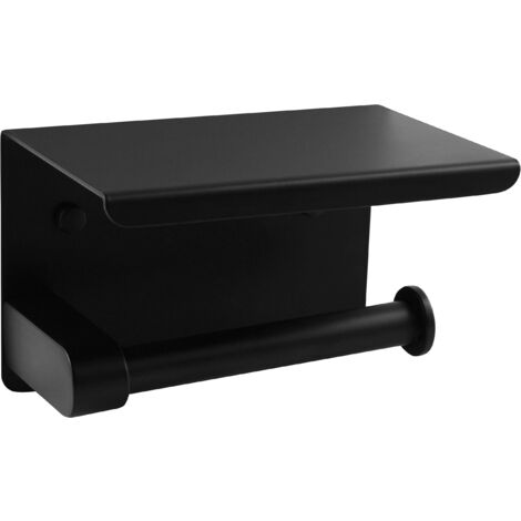 Cornat Porta carta igienica con ripiano, 143 x 100 mm, 2 diverse opzioni di montaggio, con cuscinetto adesivo e foratura, in acciaio, porta carta igienica, T364205, nero (opaco), 143 x 100 x 95 mm