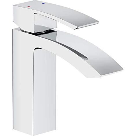 Cornat Rubinetto monocomando per lavabo «Fortizza» - corpo in ottone di alta qualità - cromato - con piletta di scarico, rubinetto a bassa pressione/rubinetto da bagno/FOR12, argento, altezza 157 mm  