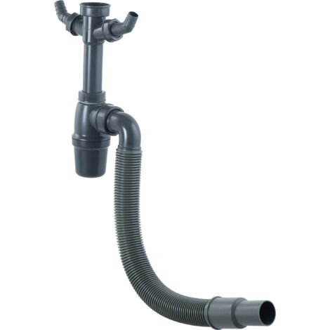 Cornat Sifone per lavabo Pollici – con Tubo Flessibile di Scarico e attacchi per dispositivi – Realizzato in plastica Riciclata – Imballaggio riciclabile / T353306R, Grigio, 1 1/2 Zoll x 40 mm