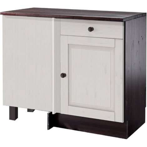 CORNELIA-Armoire d’angle avec 1 porte 1 tiroir en pin blanc havane