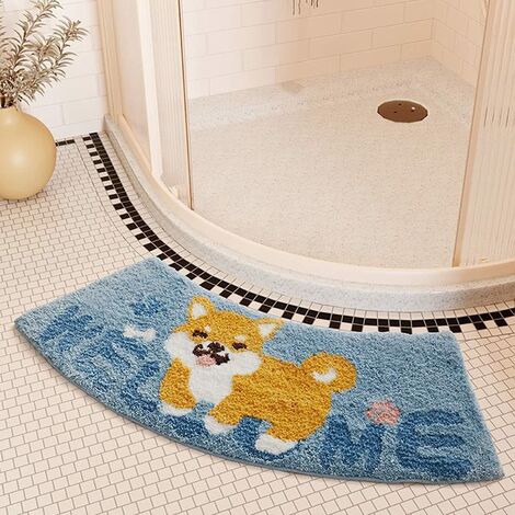 Corner Bath Mat Non-Slip Absorbent Fluffy Soft And Comfortable Washable Quadrant Rounded Shower Mat，Scalloped Bath Mat