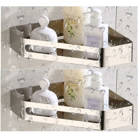 main image of "Corner Bathroom Shower Shelf 304 Stainless Steel Polishing Treatment Triangular Bathroom Shelf Silver 2 Piece Shelves"
