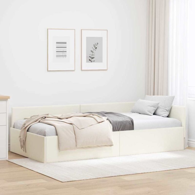 Corner Bed Frame Cream 90 X 200 Cm Velvet And Engineered Wood Vidaxl