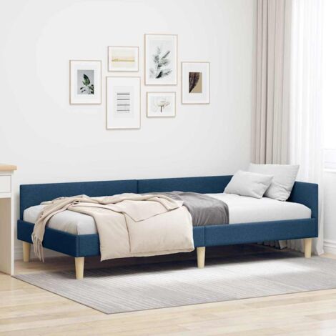 Corner Bed Frame with Headboard Blue 90 x 190 cm Fabric vidaXL
