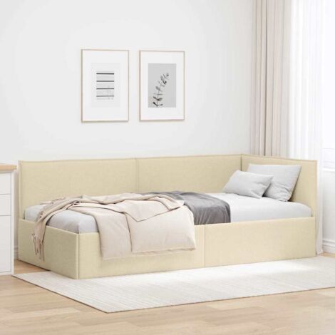 Corner Bed Frame with Headboard Cream 100 x 200 cm Fabric vidaXL