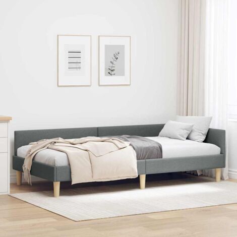 Corner Bed Frame with Headboard Dark Grey 90 x 190 cm Fabric vidaXL