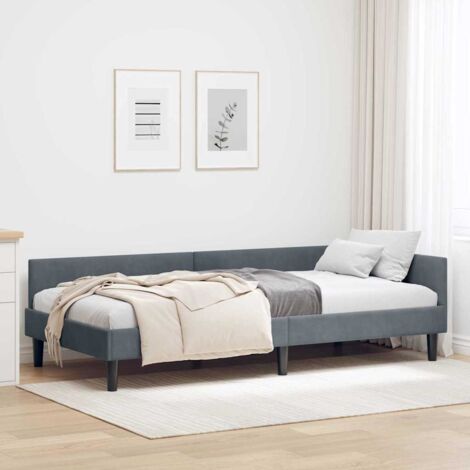 Corner Bed Frame with Headboard Dark grey 90 x 190 cm vidaXL