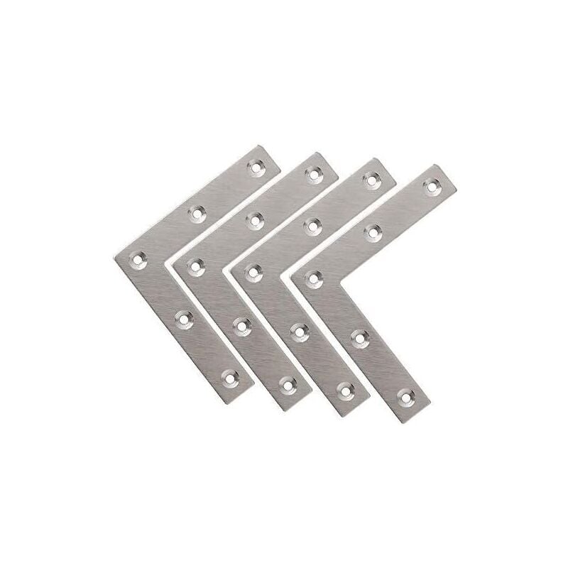 Corner Bracket Fixing Bracket Set Flat Bracket Repair L Shape Connector with Screws, Stainless Steel Brushed Finish, 80mm x 80mm, 4 Pcs, EJ7307-4P