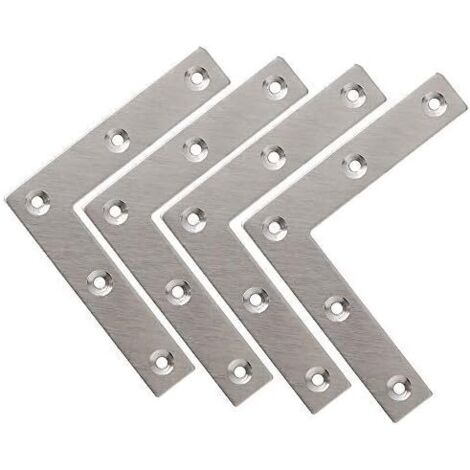 Corner Bracket Fixing Bracket Set Flat Bracket Repair L Shape Connector with Screws, Stainless Steel Brushed Finish, 80mm x 80mm, 4 Pcs, EJ7307-4P