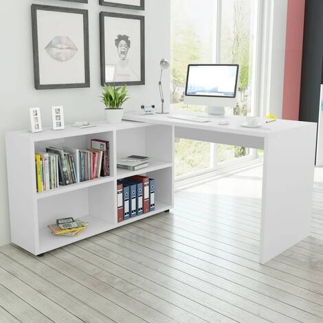 Corner Desk 4 Shelves White - White