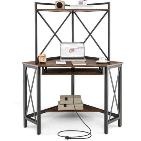 Corner Desk Space-Saving Computer Desk Home Office Study Writing Desk w/Shelves
