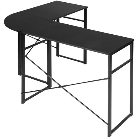 Corner desk table Corner desk Computer Desk Desk Wood and steel worktop, 83x40x72.5 and 63x40x72.5 cm (WxDxH), Wood, Black