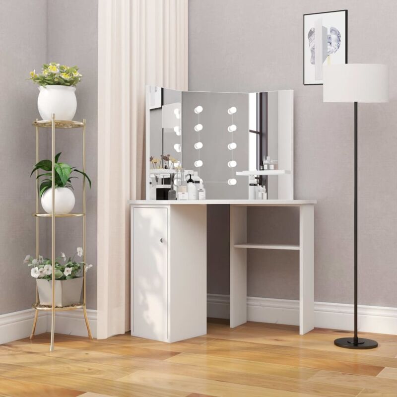 Corner Dressing Table Makeup Table with LED Light White