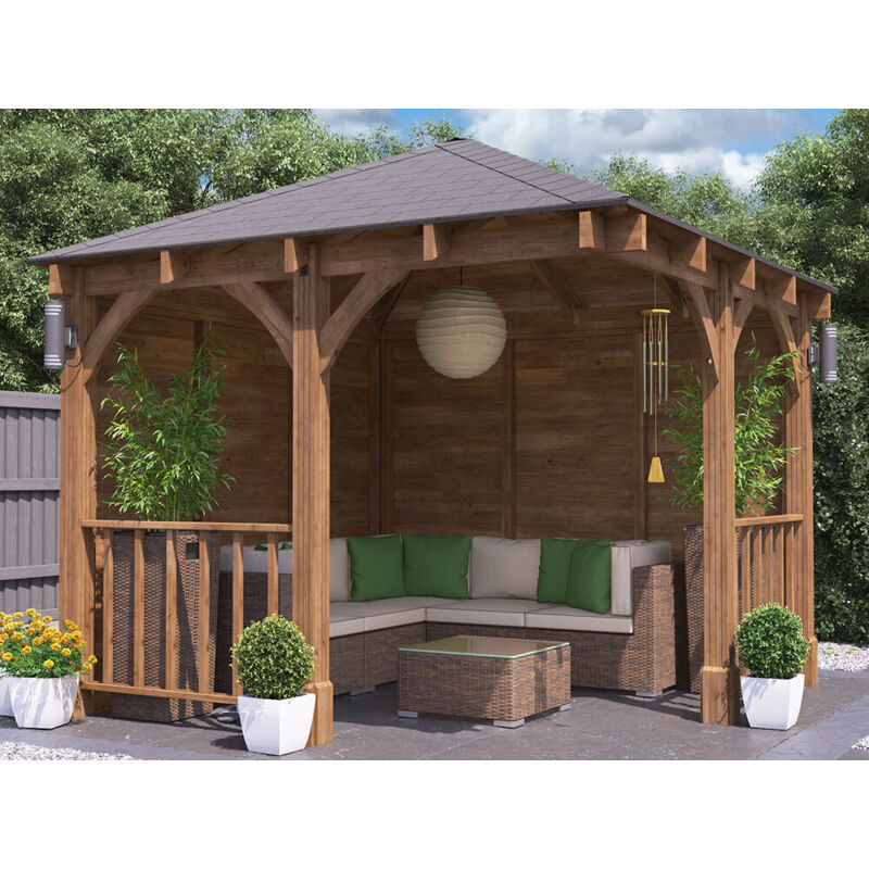 Dunster House Ltd. - Dunster House Corner Gazebo Garden Shelter Canopy Wooden Roof Shingles 3m x 3m Leviathan