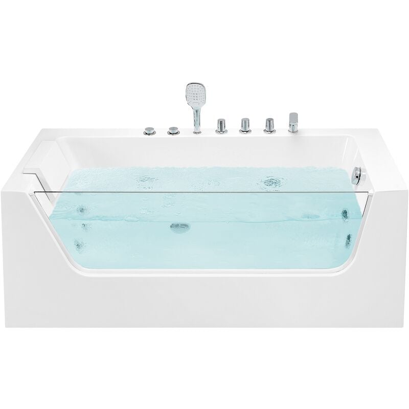 Beliani - Corner Hot Tub Bath Hydro Massage Acrylic Overflow 170 x 80 cm White Puquio - White
