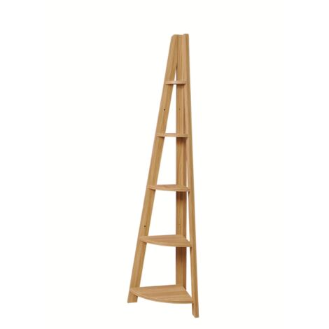 Corner Ladder Bookcase 5 Tier Space Saving Storage Shelving Unit - Oak