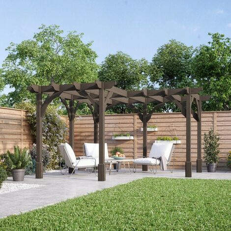 Corner Pergola - Wood - L480 x W480 cm - Rustic Brown