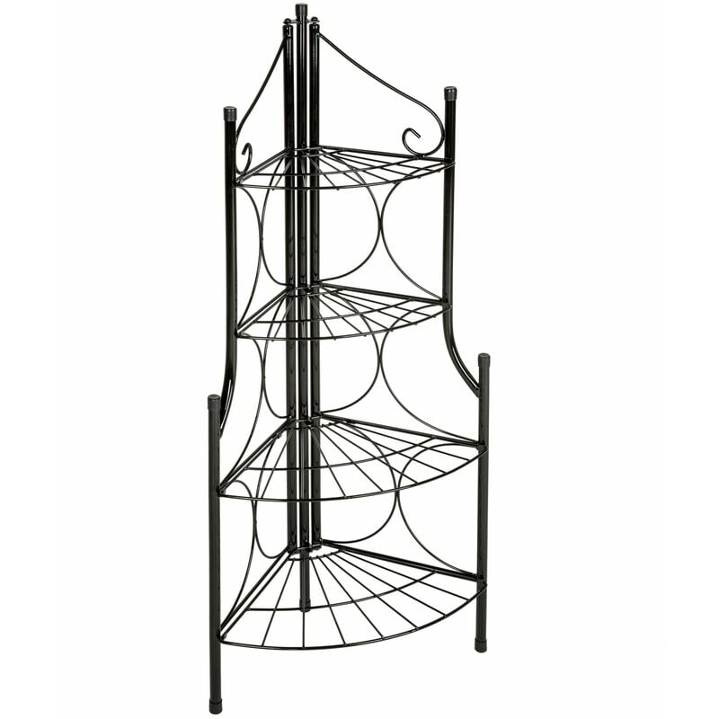 Corner plant stand with 4 levels - outdoor plant stand, pot stand, plant shelf - black