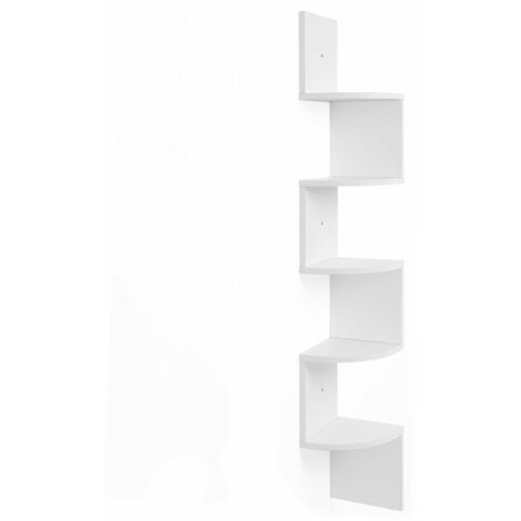 main image of "Corner Shelf 5-tier Floating Wall Shelf With Zigzag Design Bookshelf White LBC20WT - White"