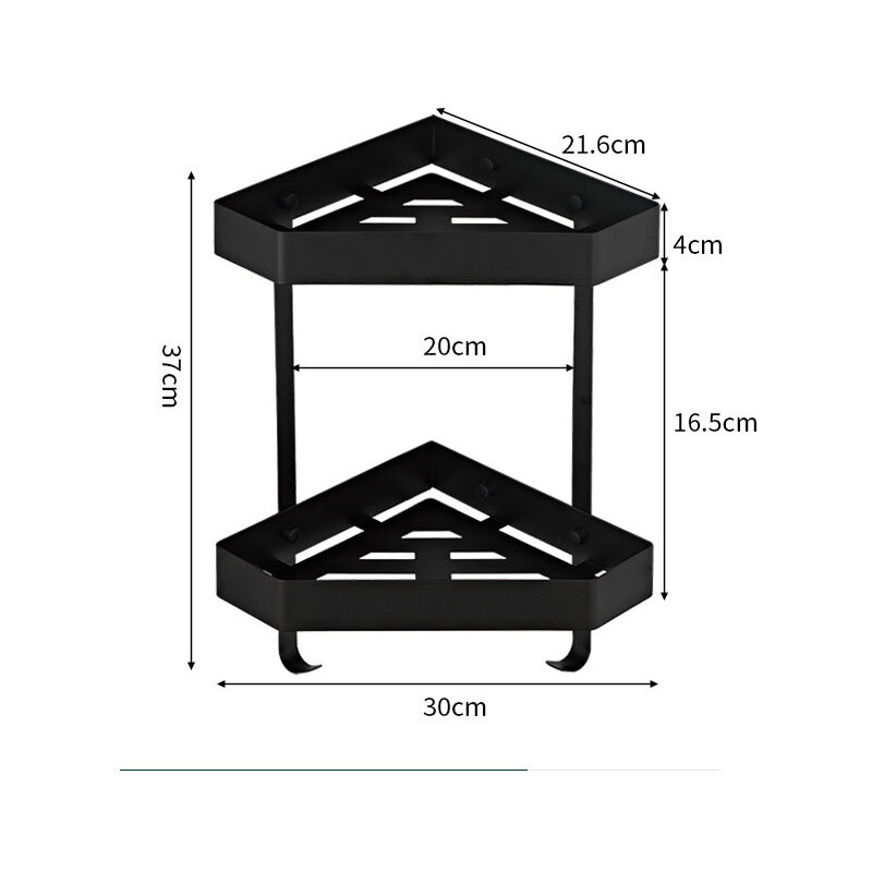 Corner Shelf Bathroom Triangle Basket Stainless Steel Storage Basket, Black Double Layer