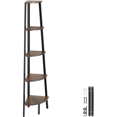 Corner Shelf Portland - 5 tiers - 5 Tier Corner Shelf, Corner Ladder Shelf, Ladder Shelf - Industrial wood dark, rustic