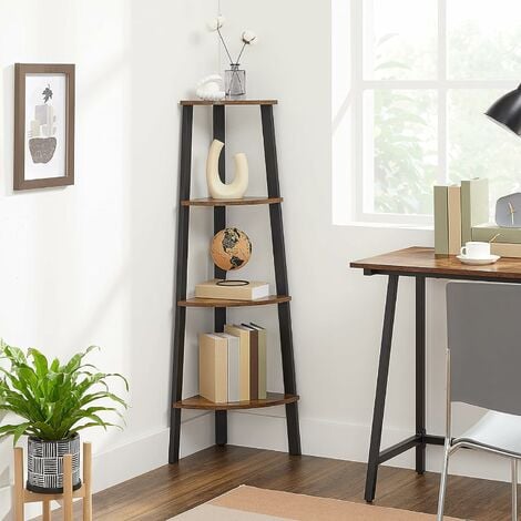 VASAGLE Corner Shelf Rack, 4-Tier Office Organiser Unit, Ladder Shaped Bookcase, for Home, Living Room, Bedroom, Balcony, Vintage, Black, by SONGMICS, LLS34X