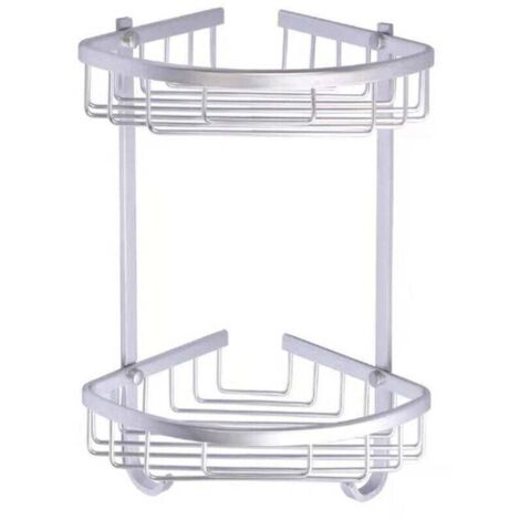 Corner Shower Shelf without Drilling - Corner Bathroom Shelf without Drilling - Adhesive Bathroom Storage Shelf, Wall Mounted, Aluminum, 2-Tier Bathroom Organizer, Matte Silver