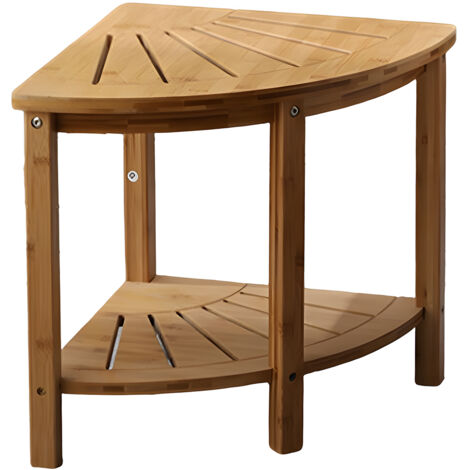 Corner Shower Stool with Storage Rack Anti-slip Natural Bamboo Shower Bench Multifunctional Shower Caddy Bathroom Organizer for Adults Elderly Pregnant Indoor Shower Hospital