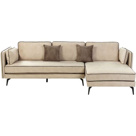 Corner Sofa 3 Seater ALTAN Velvet Beige Left Hand