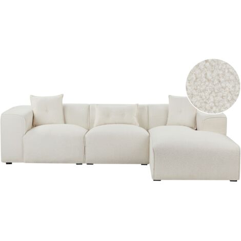 Corner Sofa 3 Seater DOLVA Boucle Off-White Left Hand