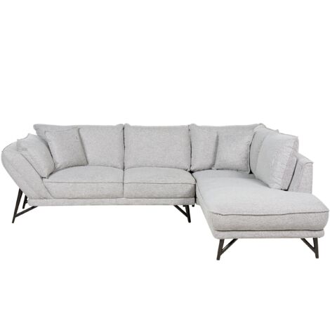 Corner Sofa 3 Seater ELGA Linen Light Grey Left Hand